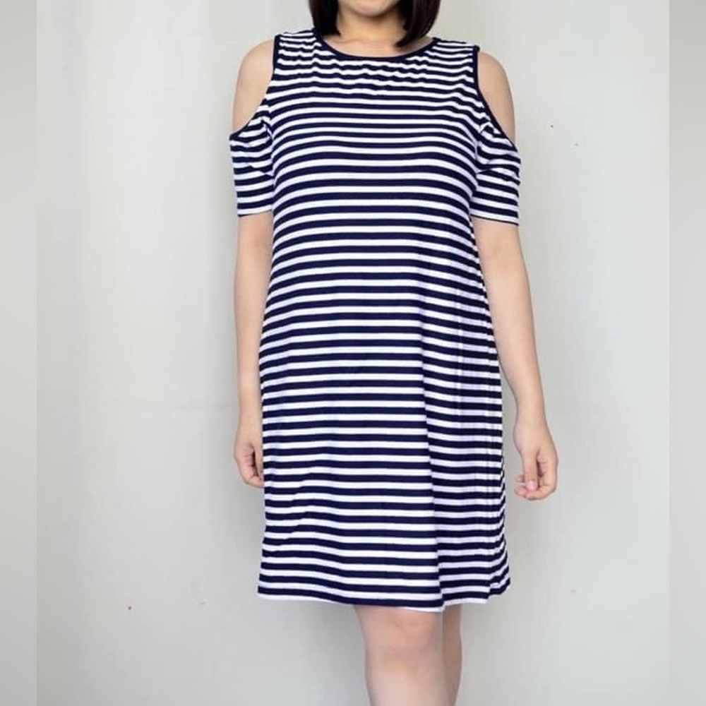 Stripe cold shoulder dress